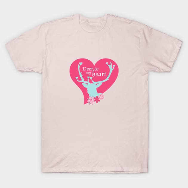 Deer Love Heart Flowers Woodland T-Shirt by Lisa